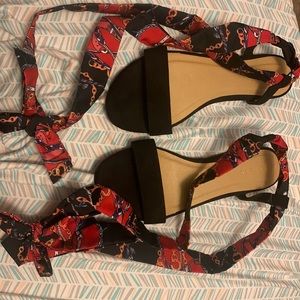 Multi color tie up sandals